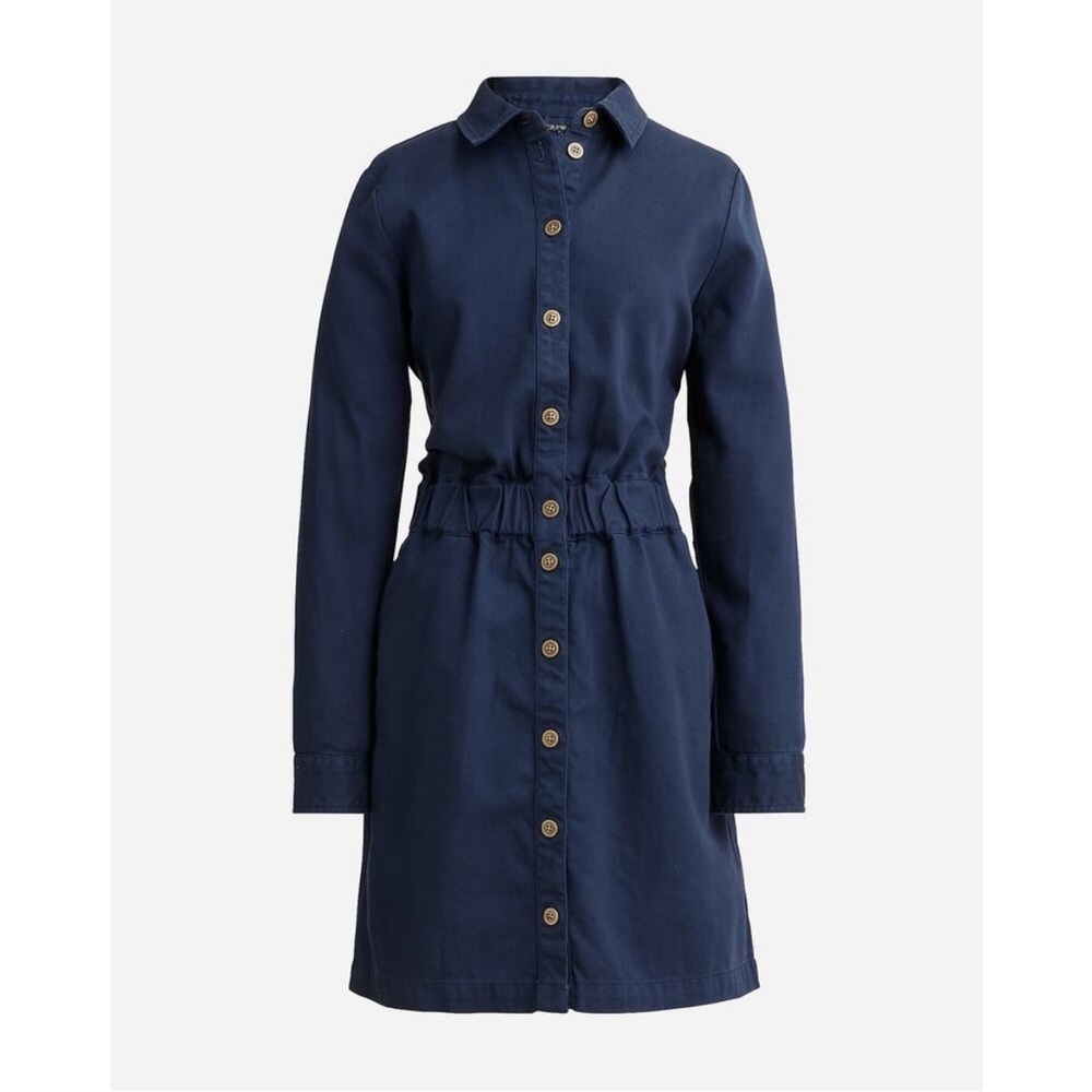 J.CREW long-sleeve button-front chino dress classic cotton blend navy size 2